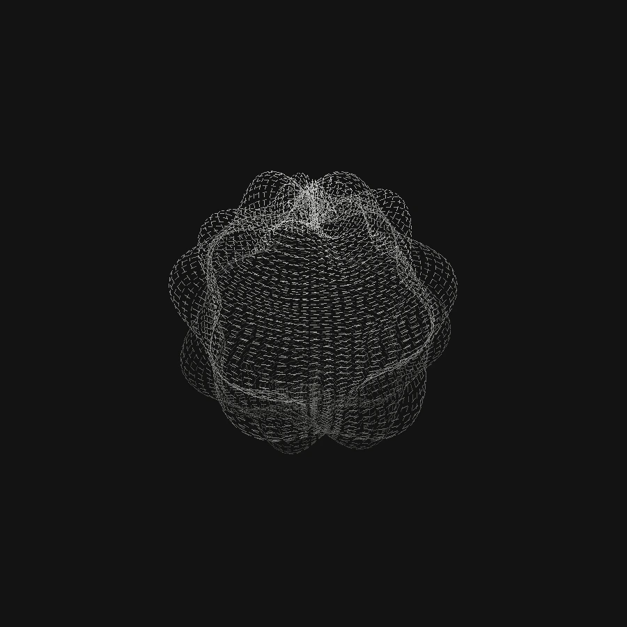 白い点と線で描かれた波打つ球体